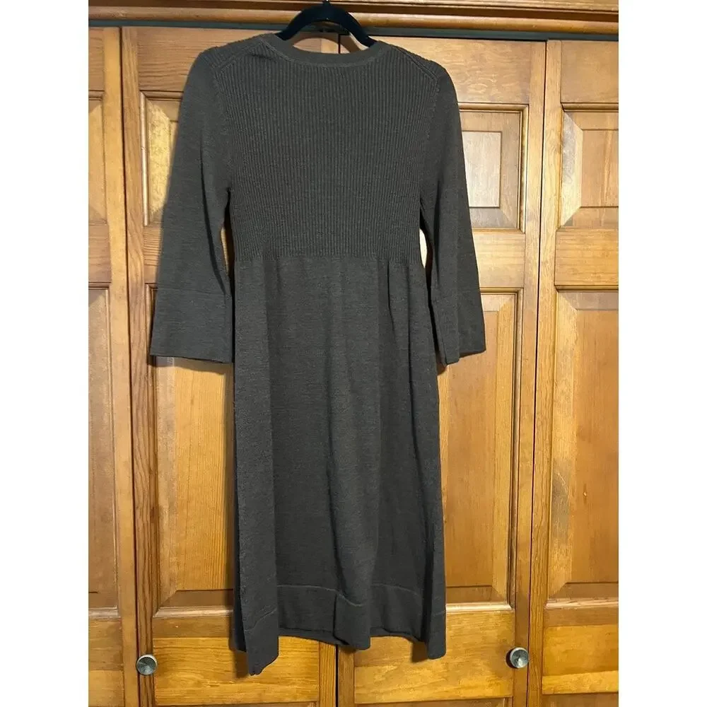 Boden Rib Knit Sweater Dress Brown Midi 3/4 Sleeve Empire Waist Academia SZ 12R
